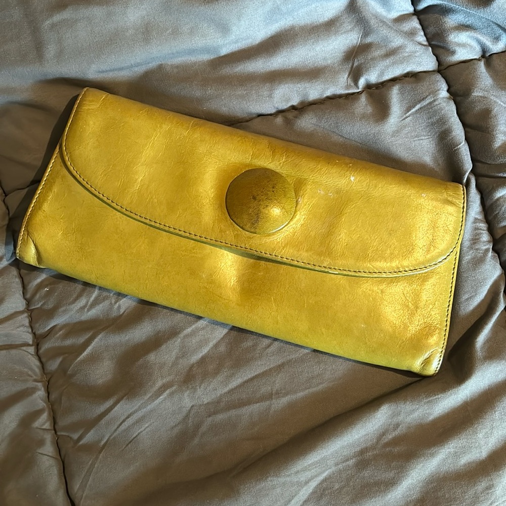 Chartreuse Green HOBO leather clutch purse leather clean